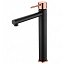Grifo lavabo monomando Milos Stick negro oro rosa de Imex